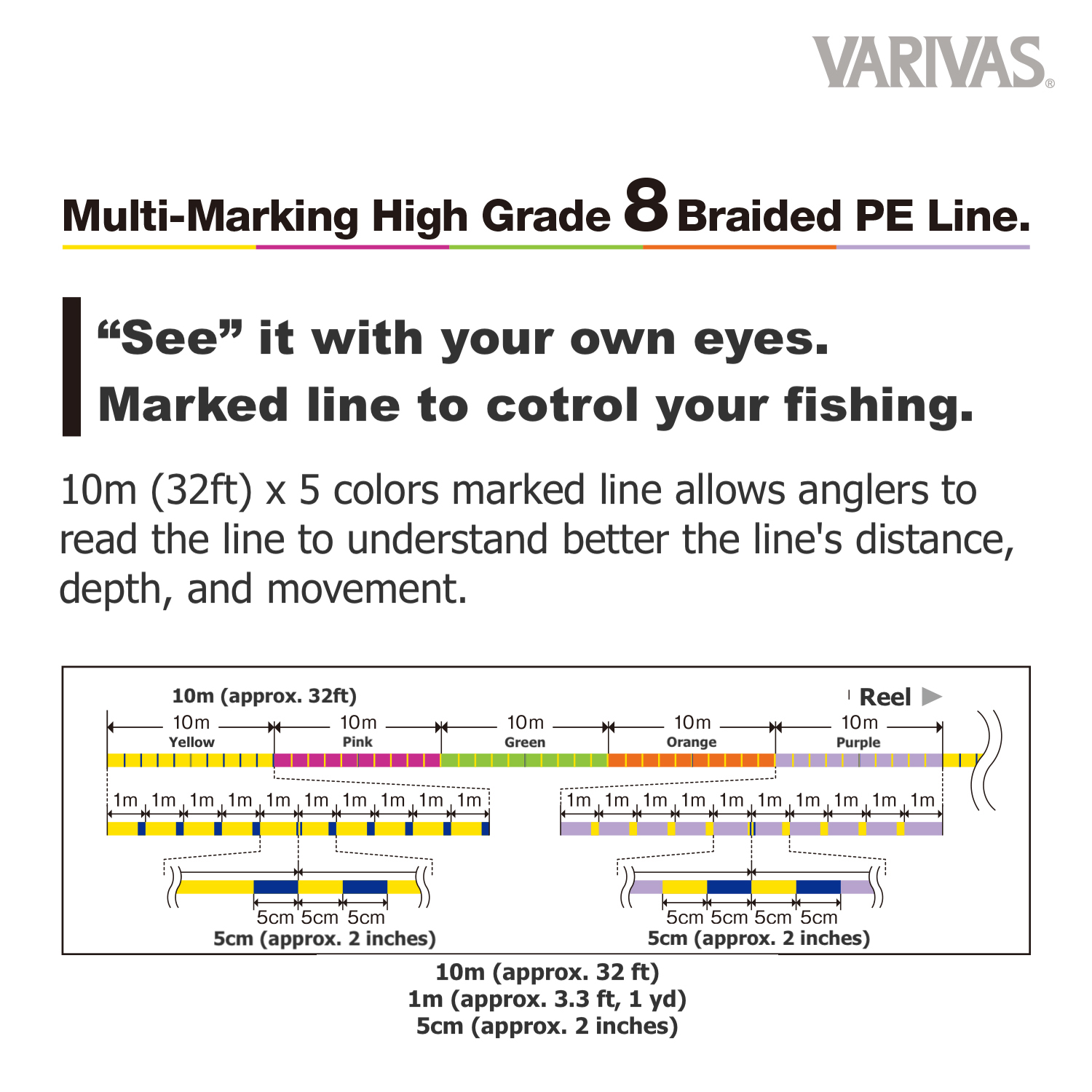 VARIVAS High Grade PE Marking Type-II X8 200m #1 20lb Multicolor PE Braid 